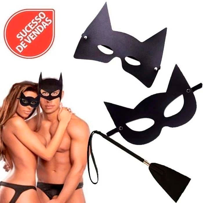 KIT CASAL 3X1 MÁSCARA BATMAN E MULHER GATO + CHIBATA JEITO SEXY