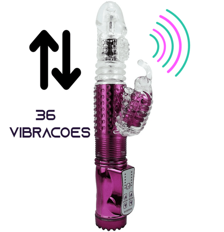 VIBRADOR ROTATIVO VAI E VEM 36 VARIAÇÕES COM ESTIMULADOR CLITORIANO IMPORT