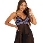 Camisola com calcinha em Renda Bicolor
