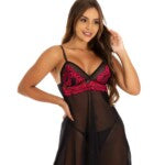 Camisola com calcinha em Renda Bicolor